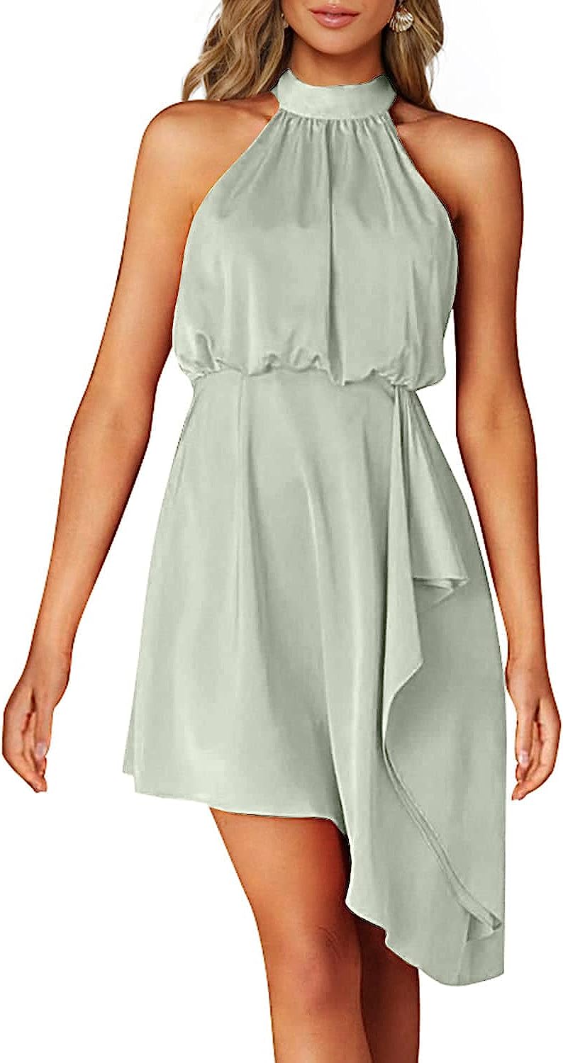 251024052558702_1 Hatant Satin Dress for Women Mini Dress Summer Halterneck Elegant Women's Cocktail Dress Sleeveless Silky Party Club Dress - Image 1